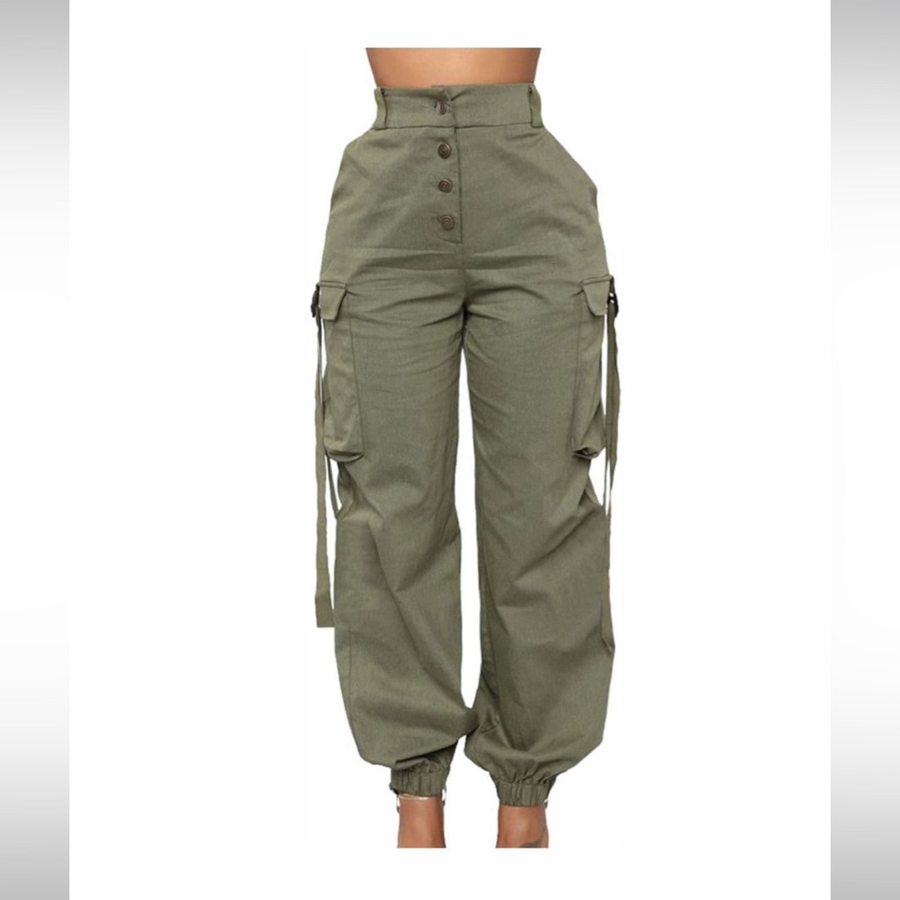 High-Waisted Olive Cargo Joggers for Women
